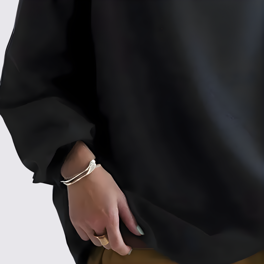 Women's Blouse with Oversized Cut - Long Sleeve Blouse - Wide Neckline