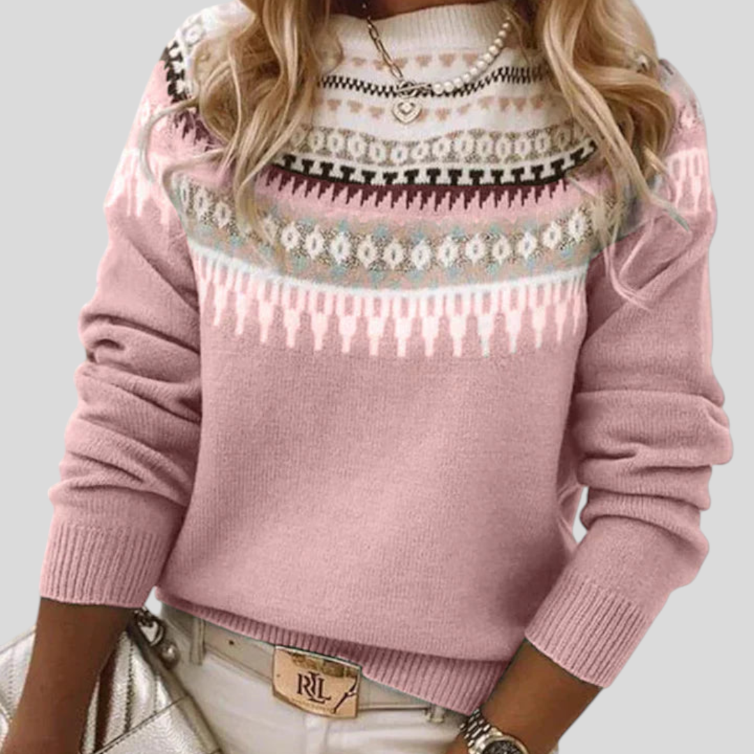 Women's Sweater with Nordic Pattern - Classic Jumper - Round Neck