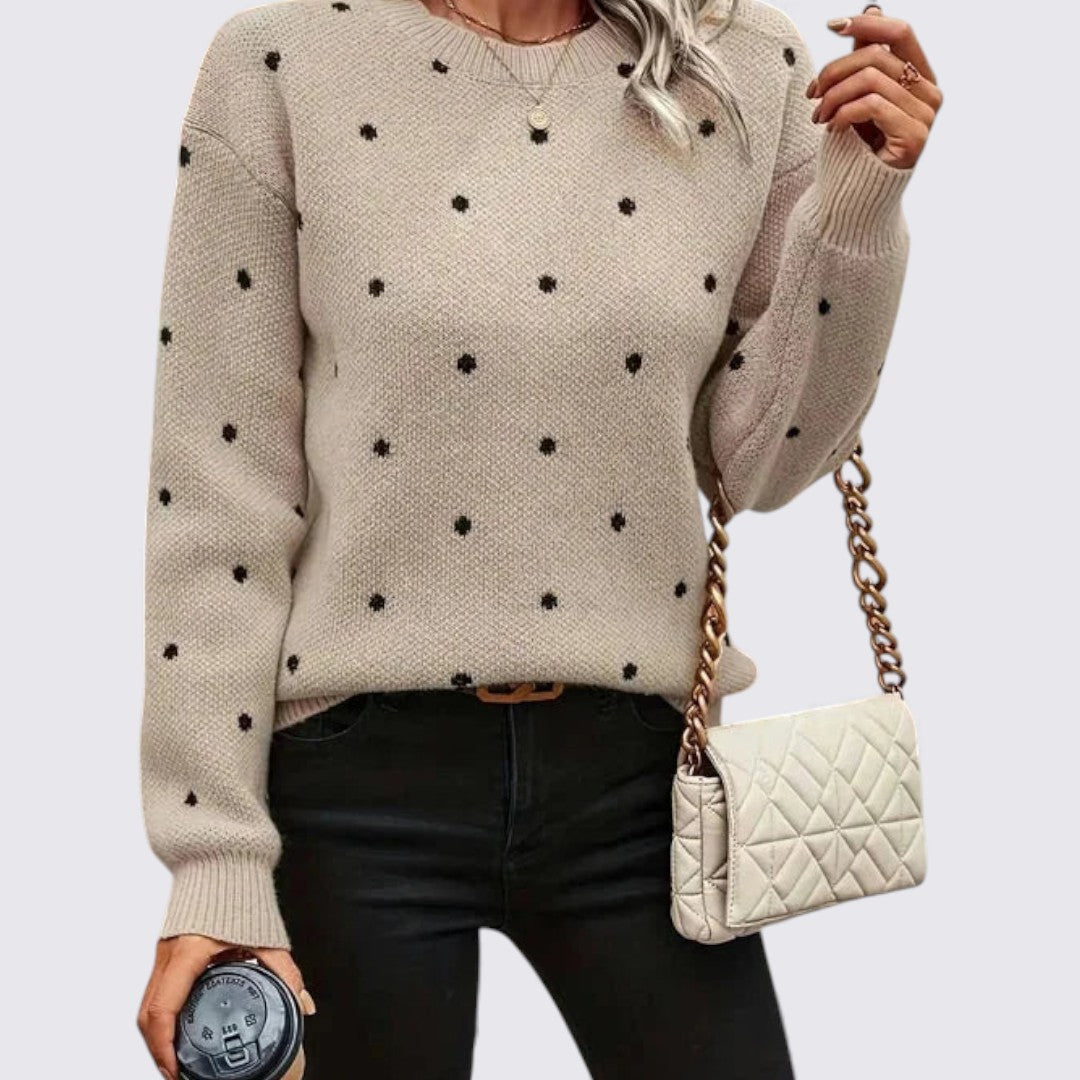 Ladies' Polka Dot Sweater – Long Sleeve – Round Neck