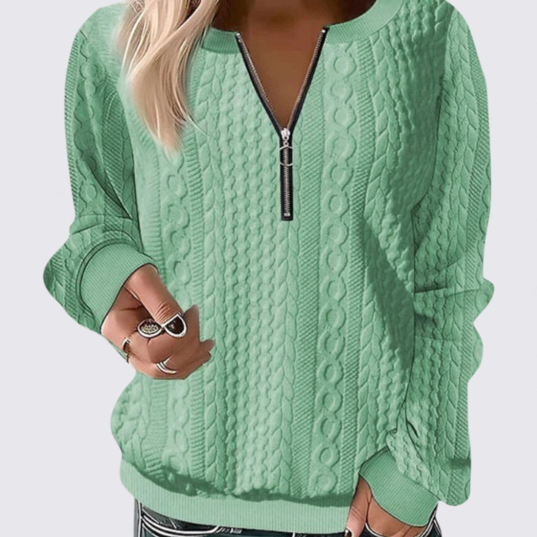 Ladies' Zip Neck Jumper – Long Sleeve – Textured Fabric