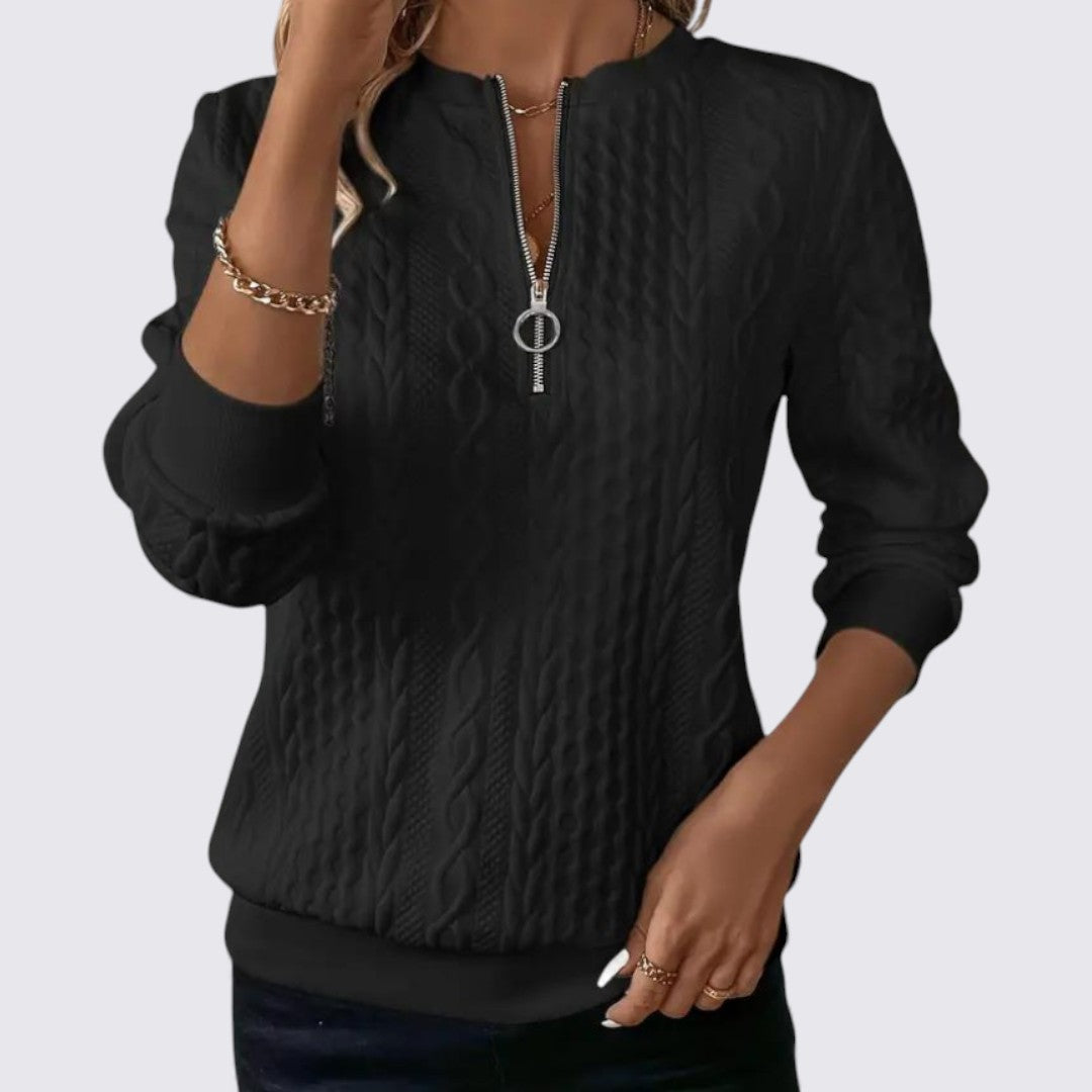 Ladies' Zip Neck Jumper – Long Sleeve – Textured Fabric