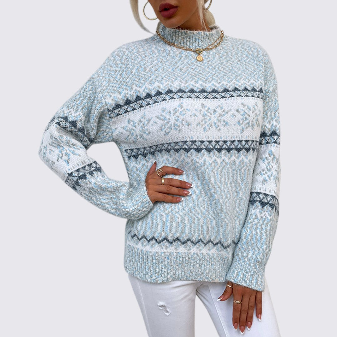 Women's Jumper with Stand-Up Collar – Norwegian Jumper – Pattern Stripes