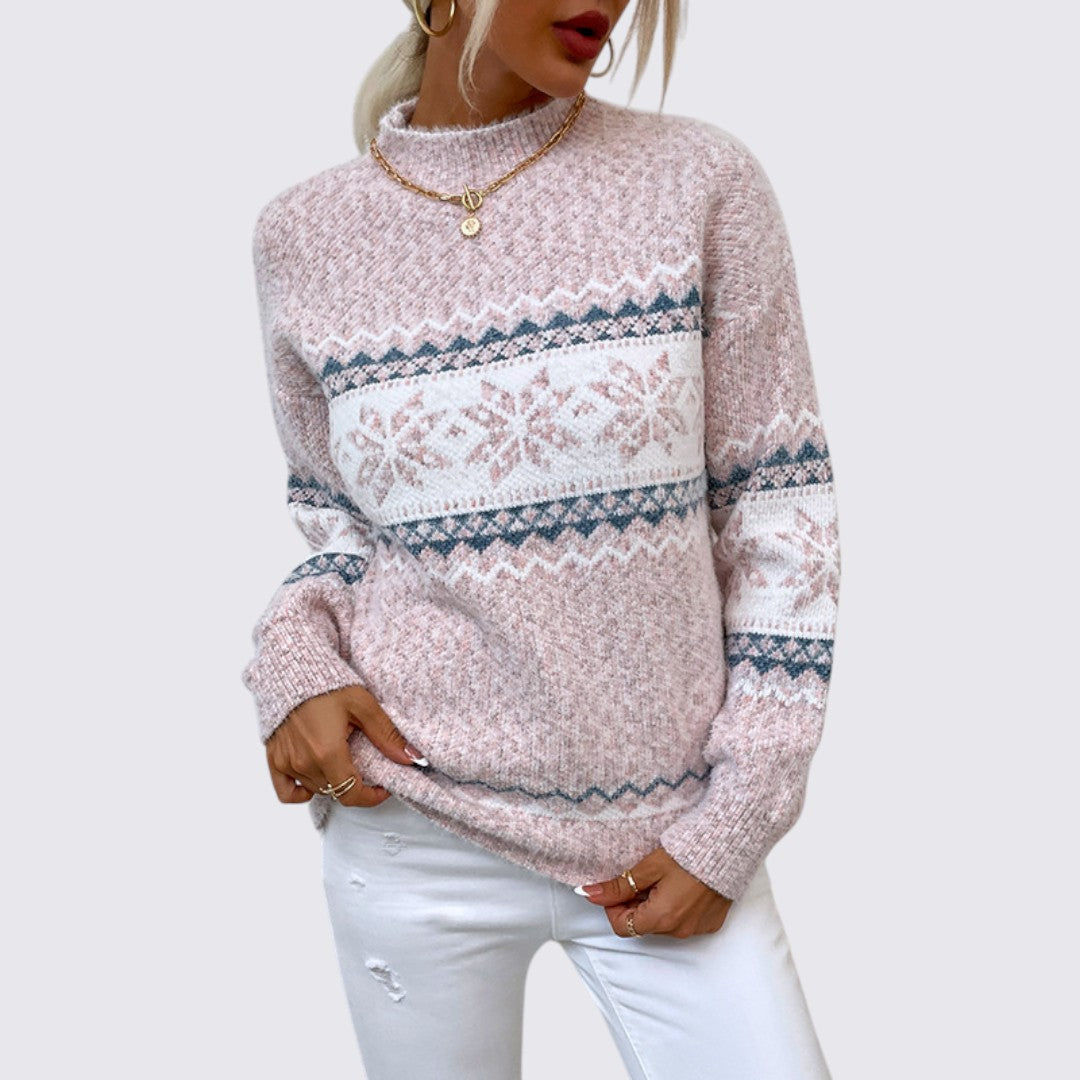 Women's Jumper with Stand-Up Collar – Norwegian Jumper – Pattern Stripes