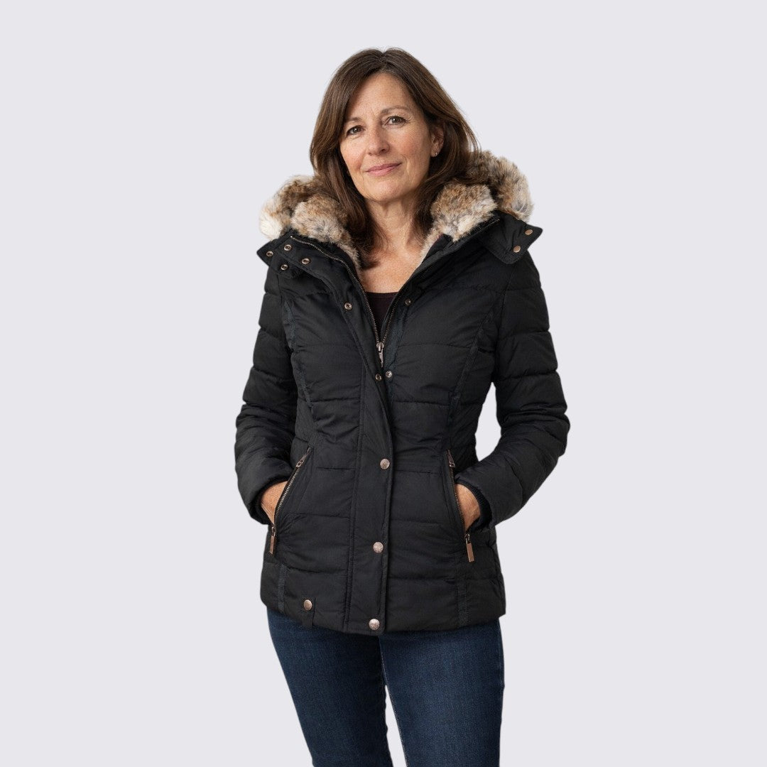 Ladies' Winter Jacket with Faux Fur Hood - Padded Jacket - Warmly Insulated
