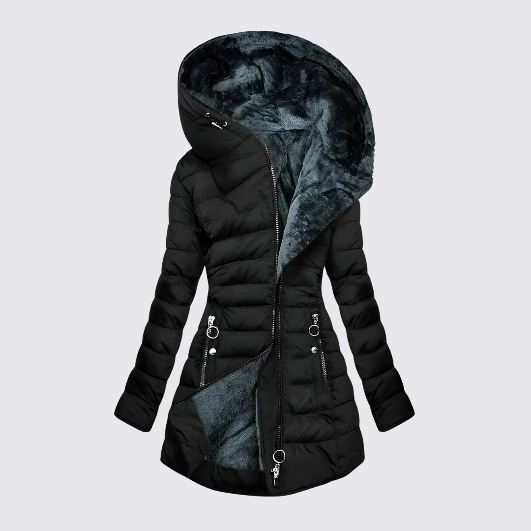 Ladies Winter Jacket with Hood – Lined Jacket – Long Cut