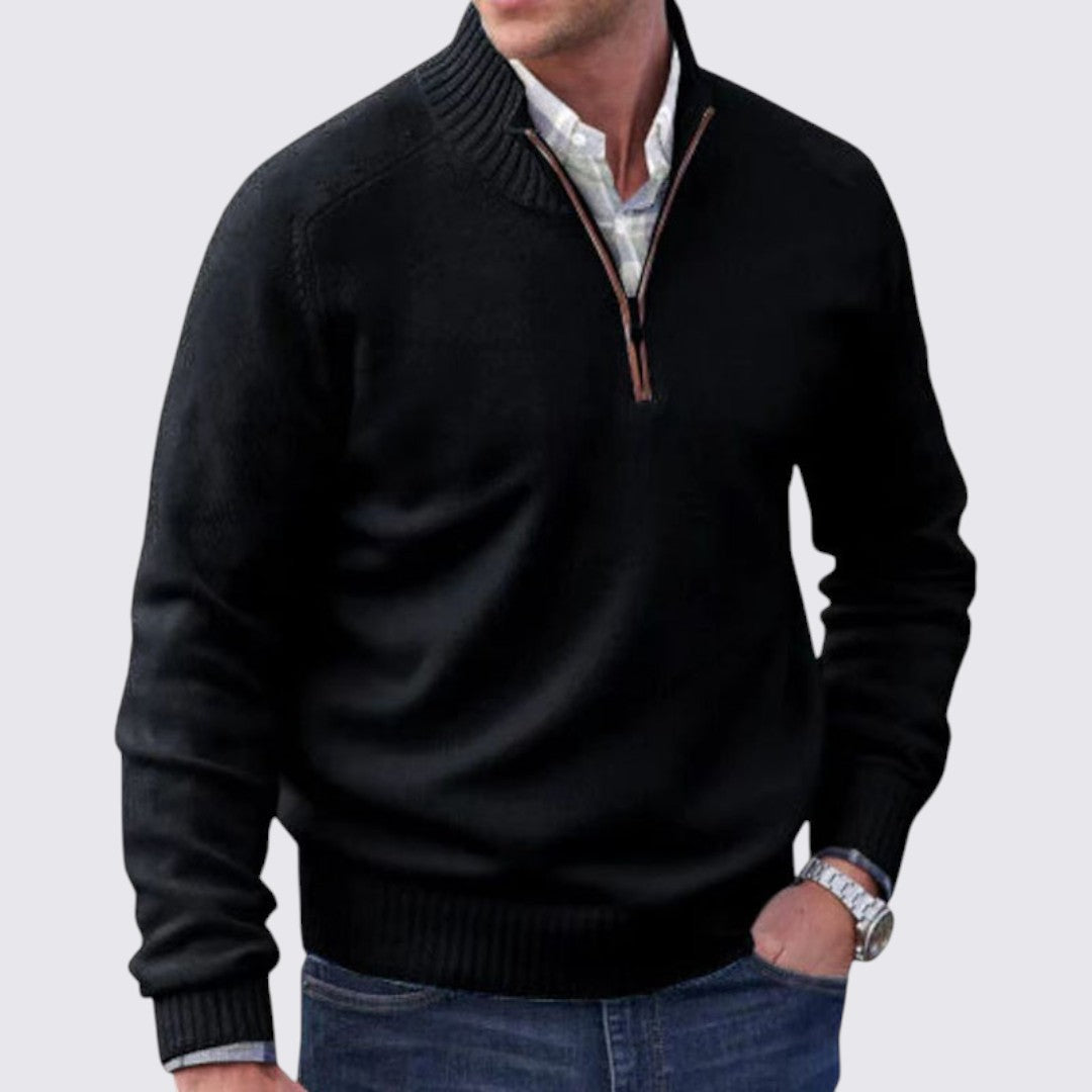 Men's Zip Collar Jumper - Classic Jumper - Ribbed Cuffs