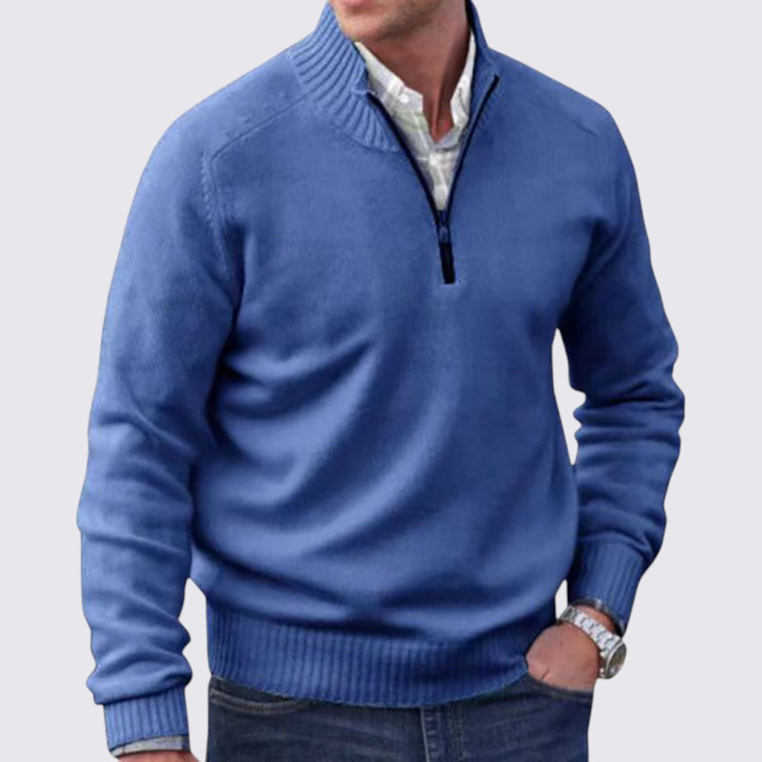 Men's Zip Collar Jumper - Classic Jumper - Ribbed Cuffs