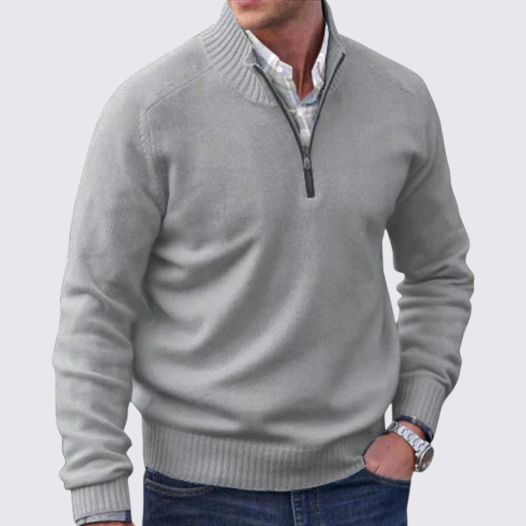 Men's Zip Collar Jumper - Classic Jumper - Ribbed Cuffs