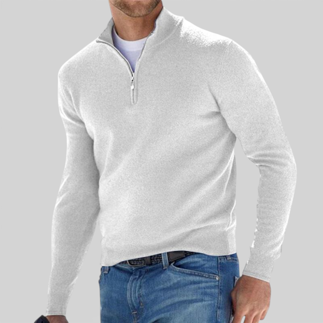 Men's Pullover with Stand-Up Collar - Classic Pullover - Zip Front
