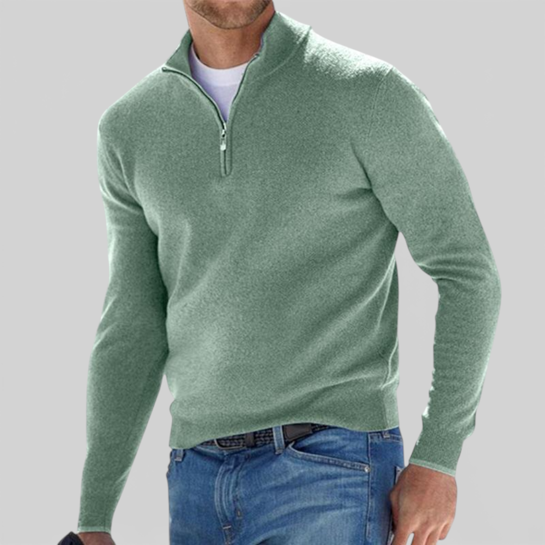 Men's Pullover with Stand-Up Collar - Classic Pullover - Zip Front