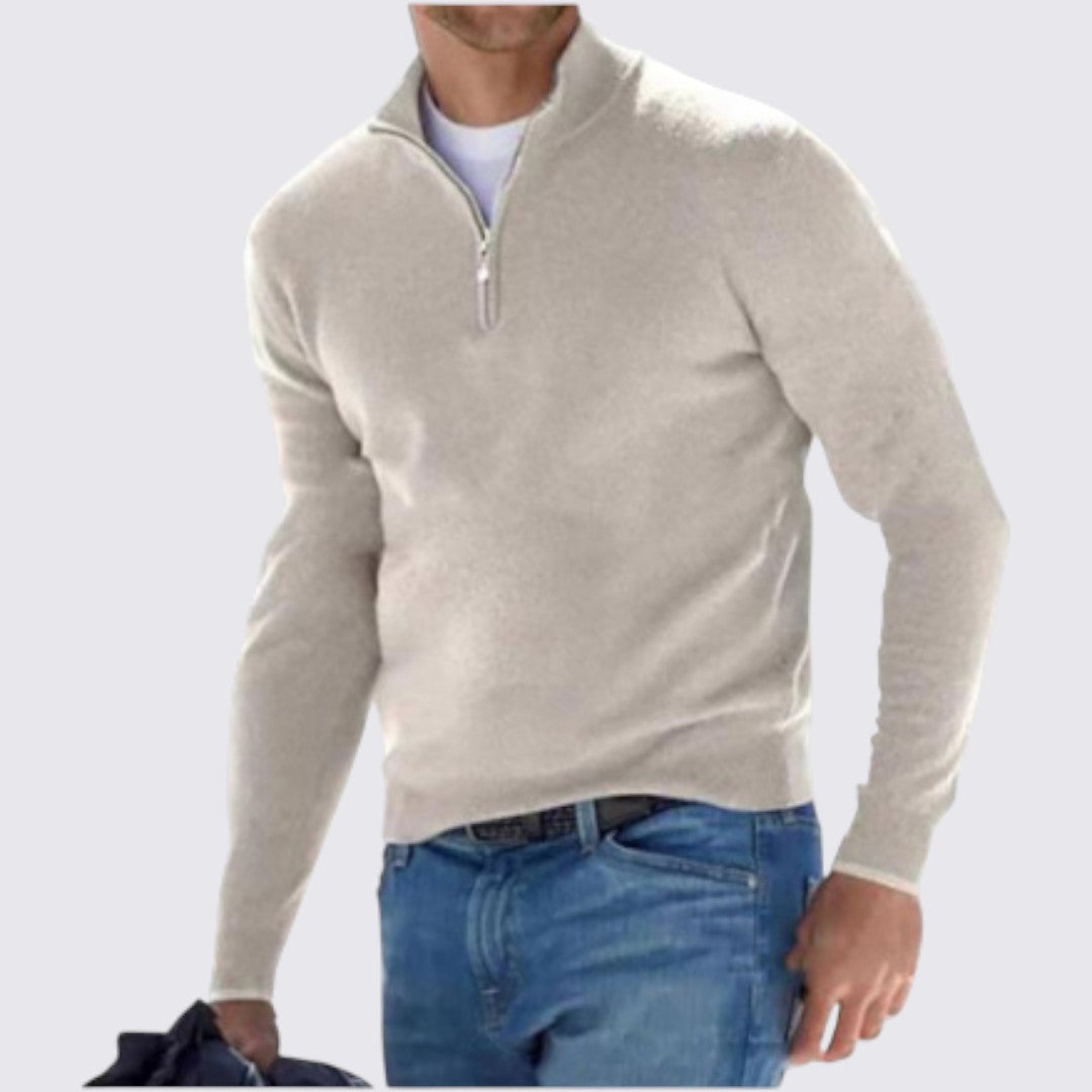 Men's Pullover with Stand-Up Collar - Classic Pullover - Zip Front