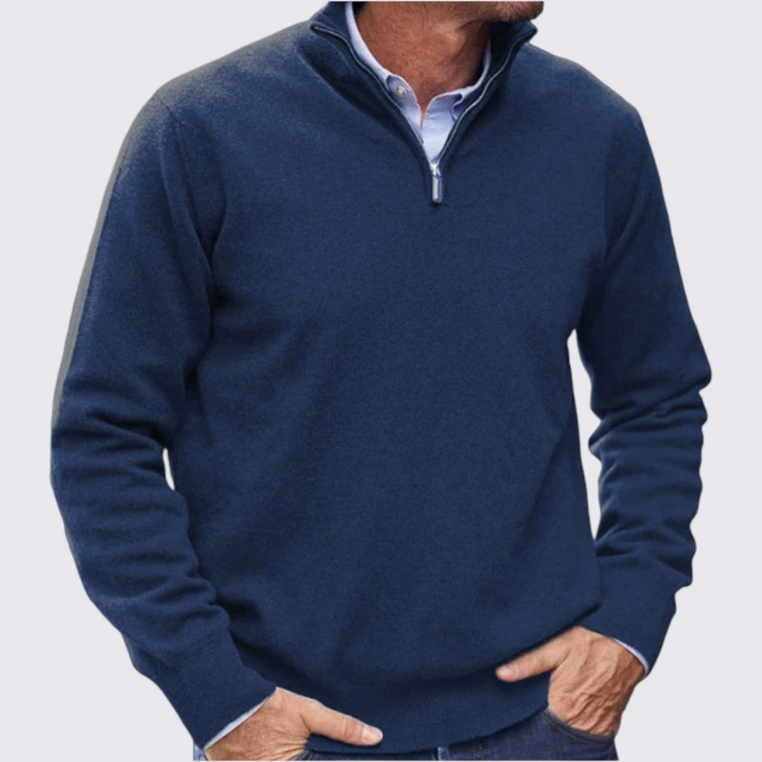 Men's Pullover with Stand-Up Collar - Classic Pullover - Zip Front