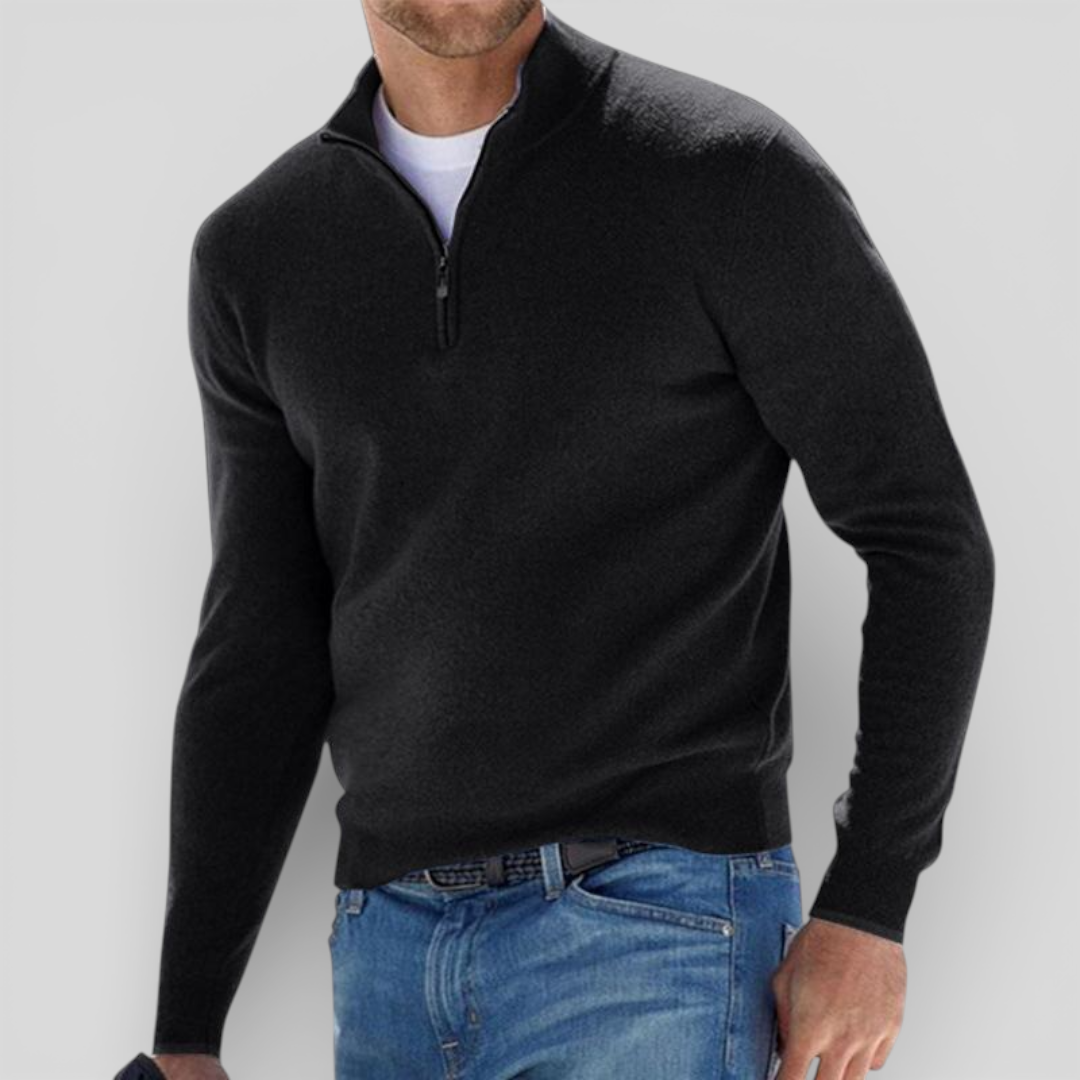 Men's Pullover with Stand-Up Collar - Classic Pullover - Zip Front
