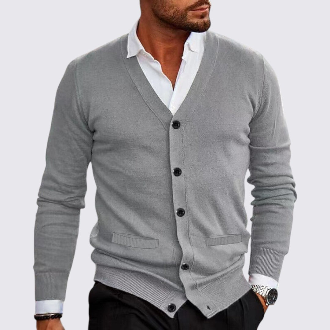 Men's Cardigan with Button Placket - Classic Cardigan - V-Neck