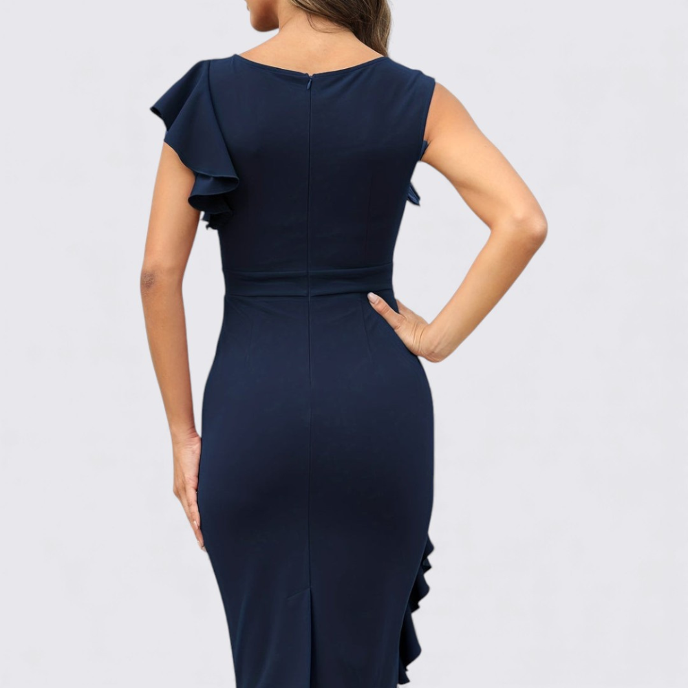 Ladies' Shift Dress with Ruffles – Tailored Fit – Short Sleeve Elegant Dress