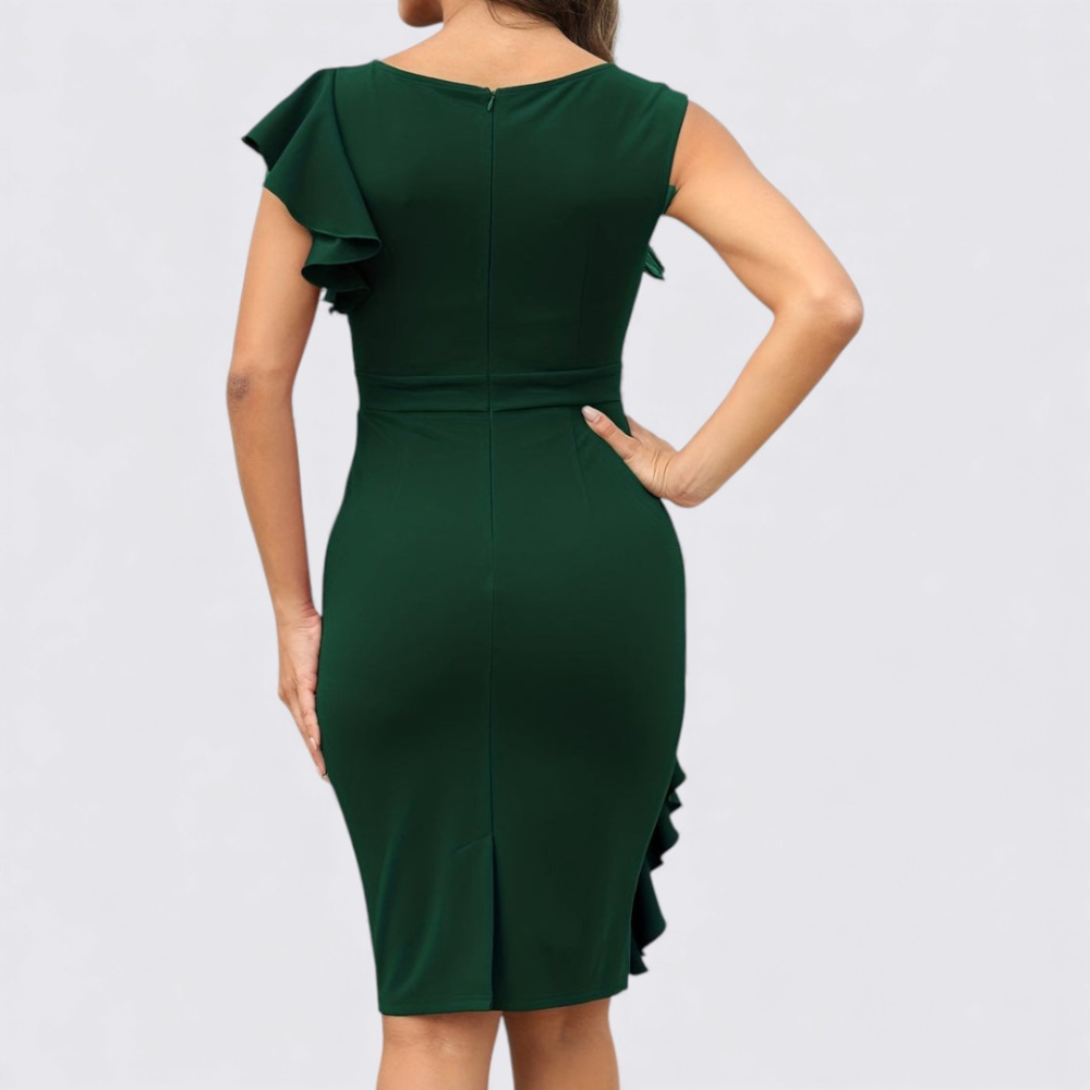 Ladies' Shift Dress with Ruffles – Tailored Fit – Short Sleeve Elegant Dress