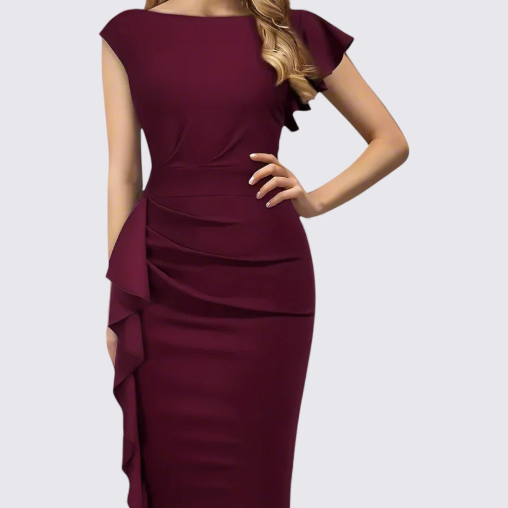 Ladies' Shift Dress with Ruffles – Tailored Fit – Short Sleeve Elegant Dress