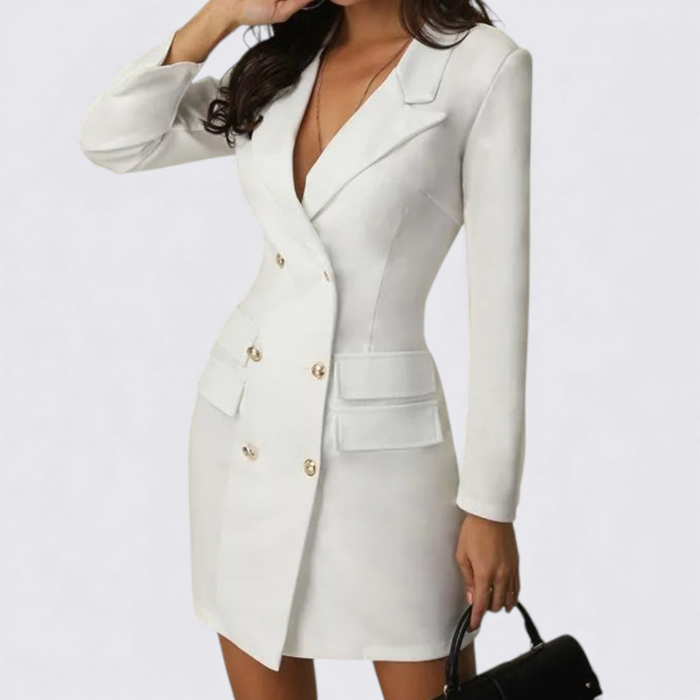 Women's Dress with V-Neck – Long Sleeves – Button Closure