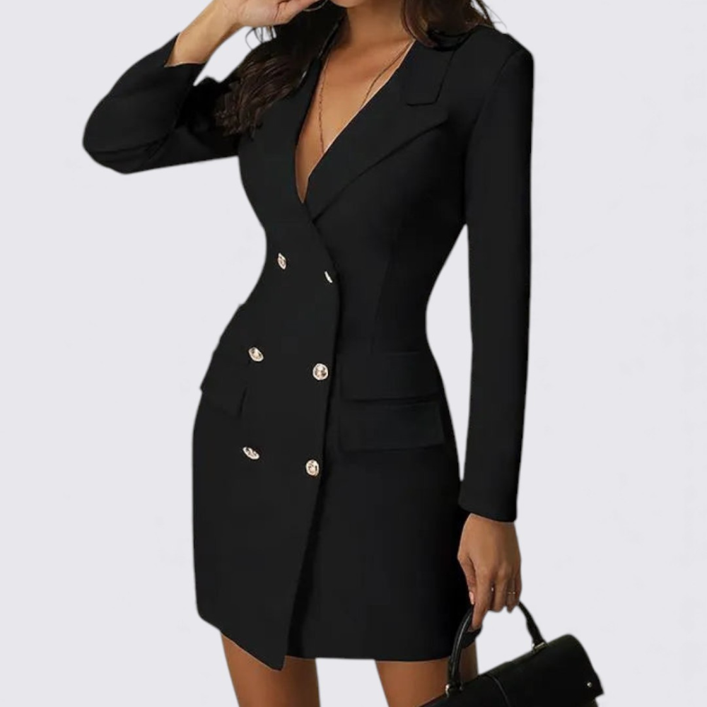 Women's Dress with V-Neck – Long Sleeves – Button Closure