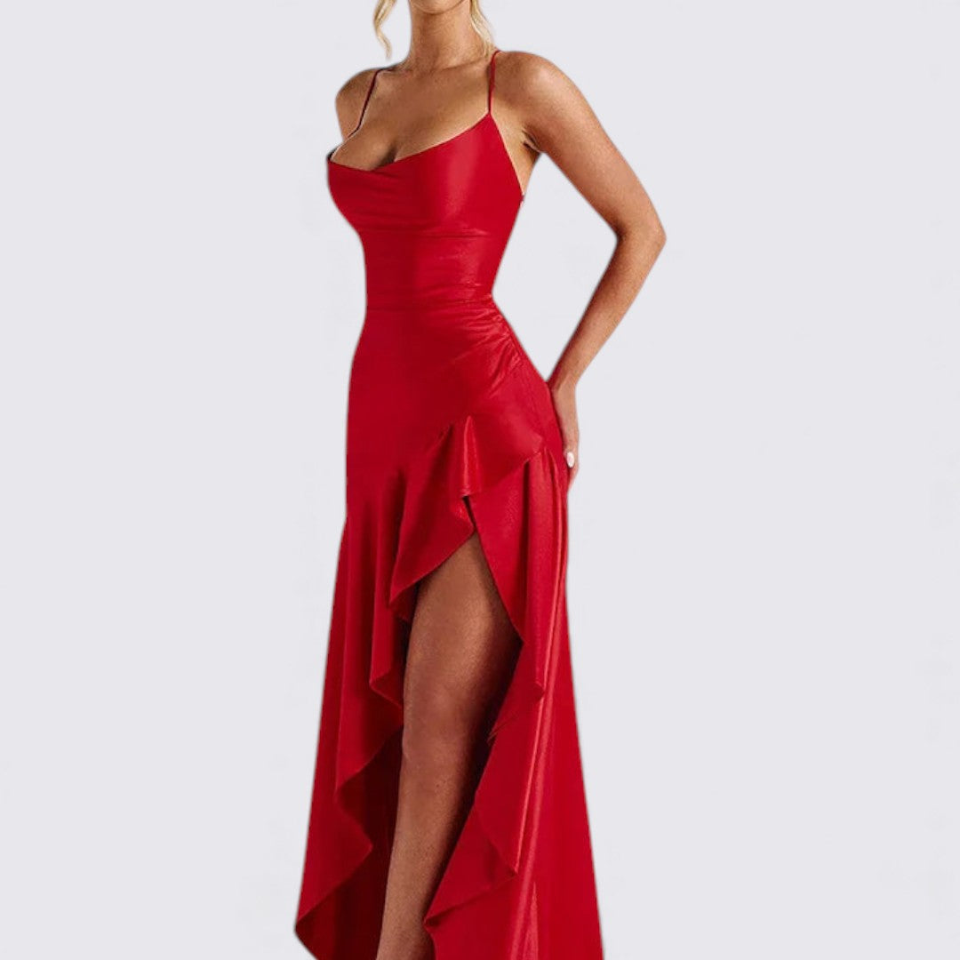 Ladies' Maxi Dress – Sleeveless & Tailored – Elegant Leg Slit