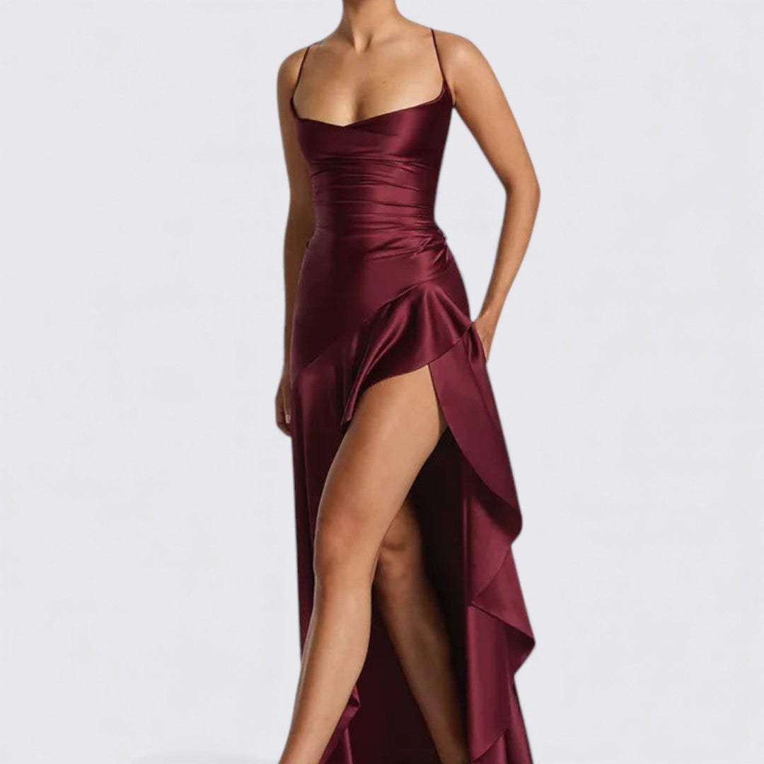 Ladies' Maxi Dress – Sleeveless & Tailored – Elegant Leg Slit
