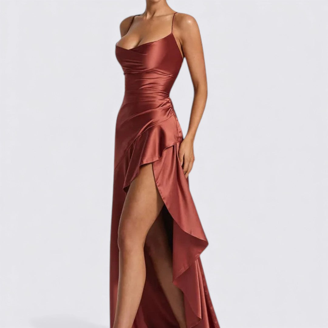 Ladies' Maxi Dress – Sleeveless & Tailored – Elegant Leg Slit