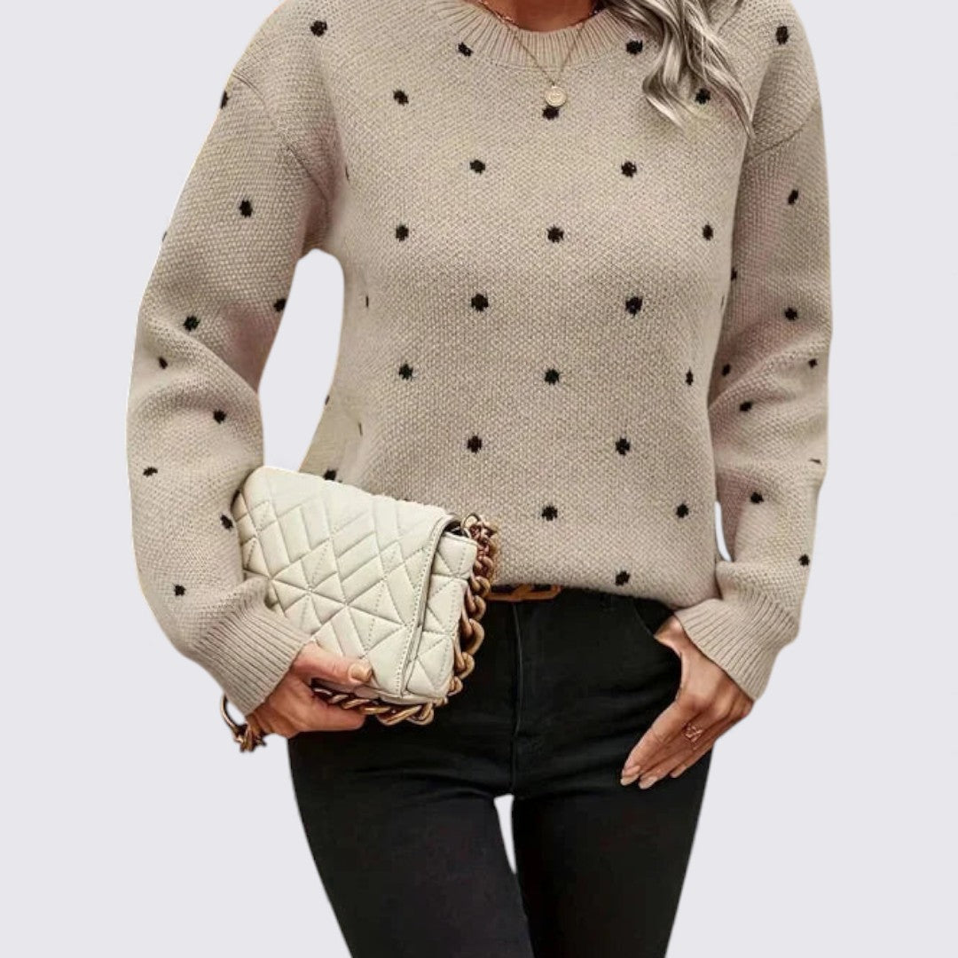 Ladies' Polka Dot Sweater – Long Sleeve – Round Neck