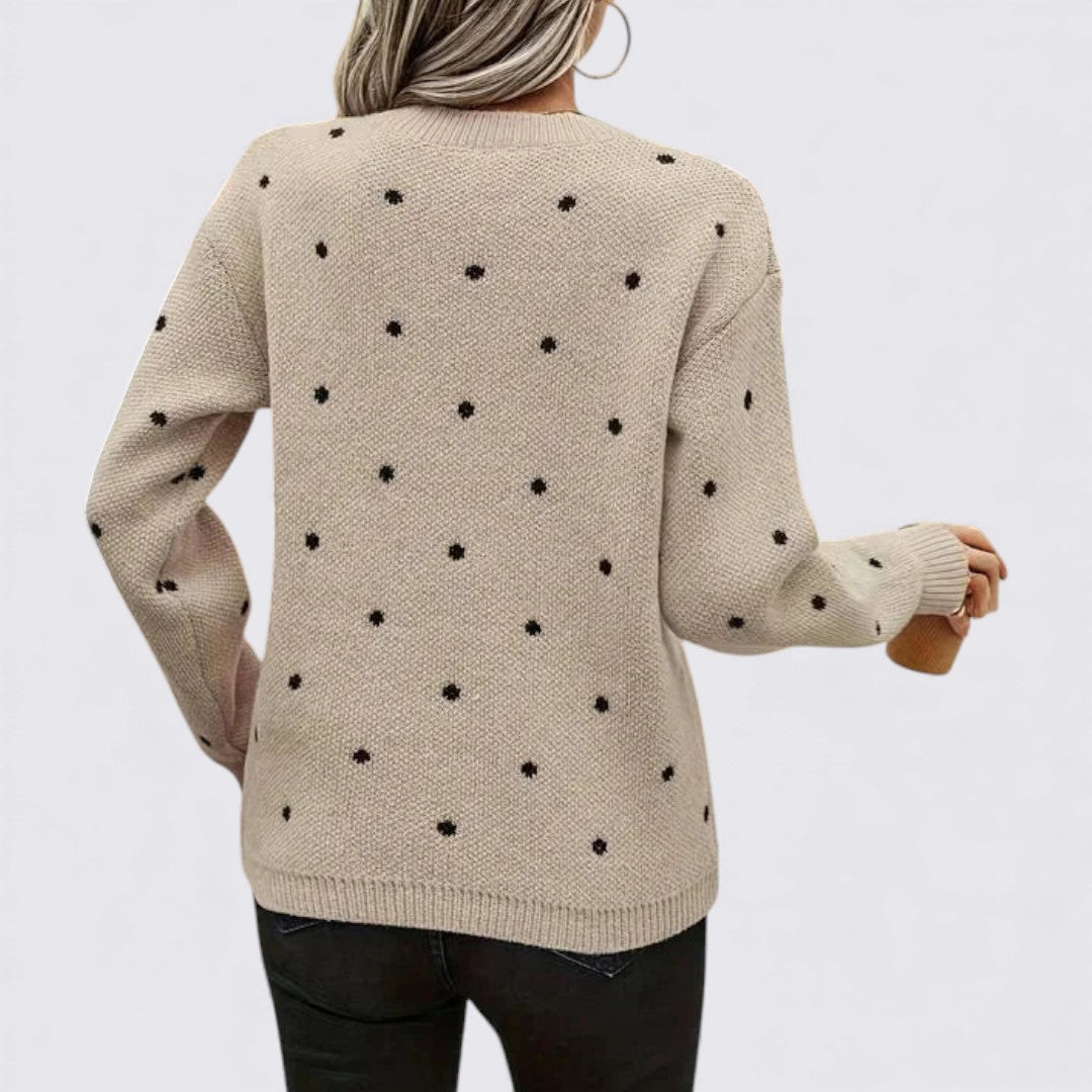 Ladies' Polka Dot Sweater – Long Sleeve – Round Neck