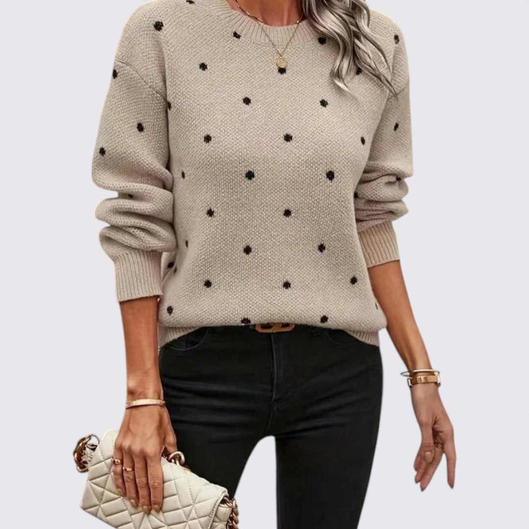 Ladies' Polka Dot Sweater – Long Sleeve – Round Neck