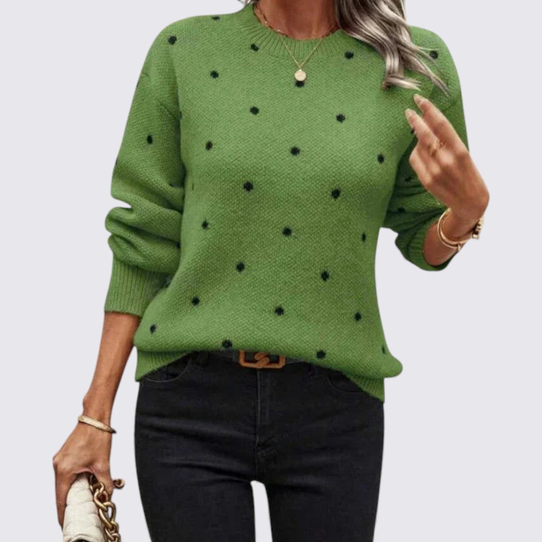 Ladies' Polka Dot Sweater – Long Sleeve – Round Neck