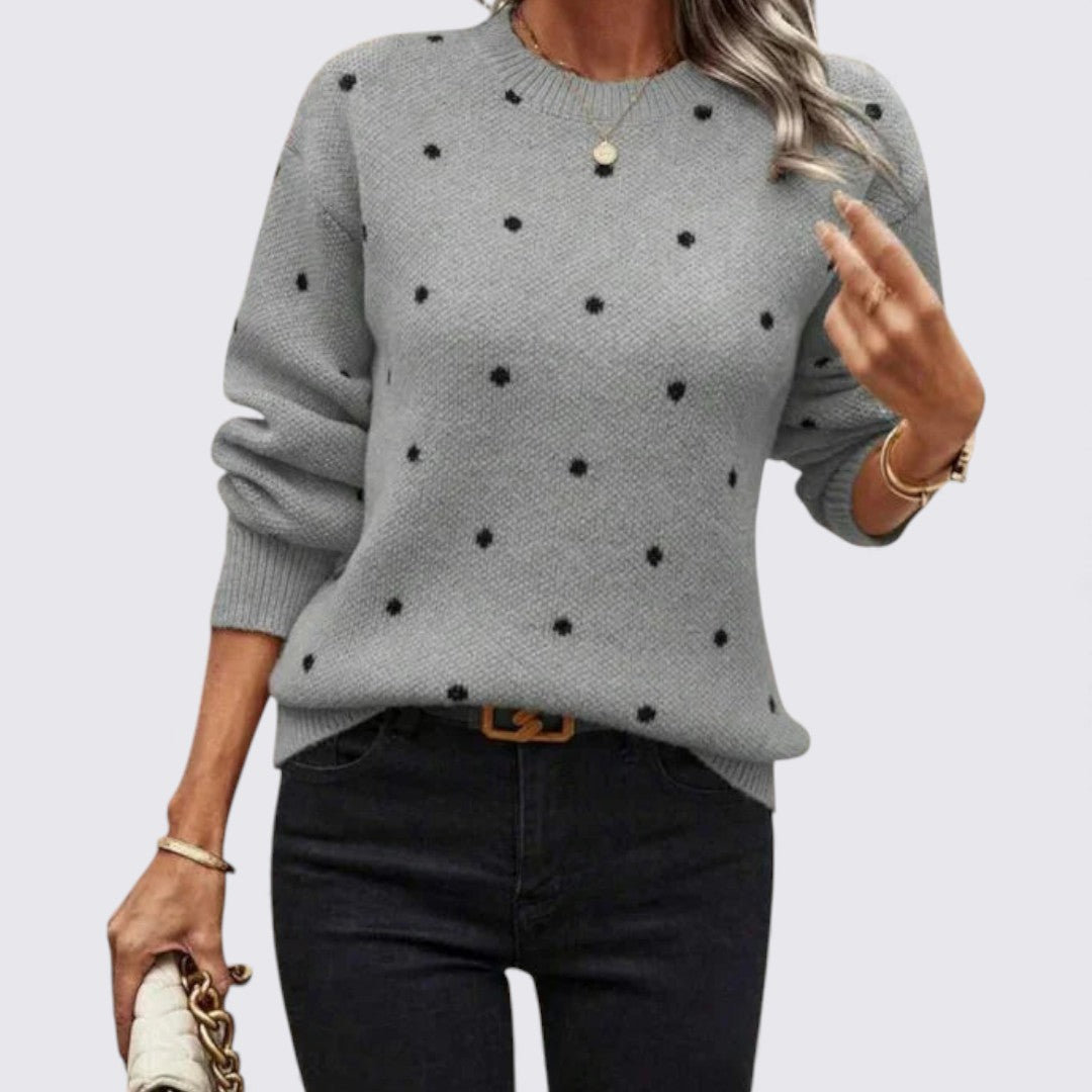 Ladies' Polka Dot Sweater – Long Sleeve – Round Neck
