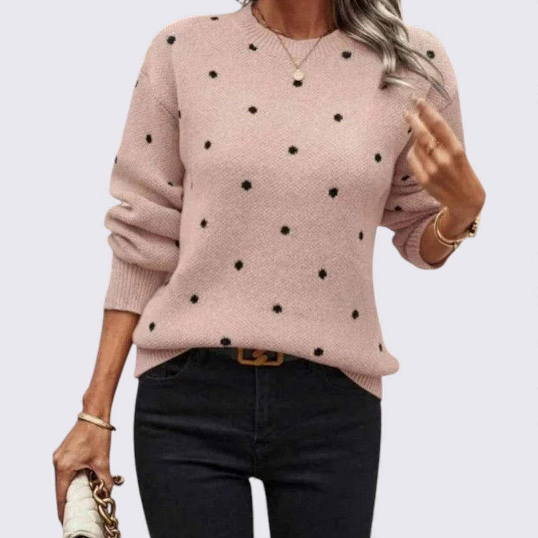 Ladies' Polka Dot Sweater – Long Sleeve – Round Neck