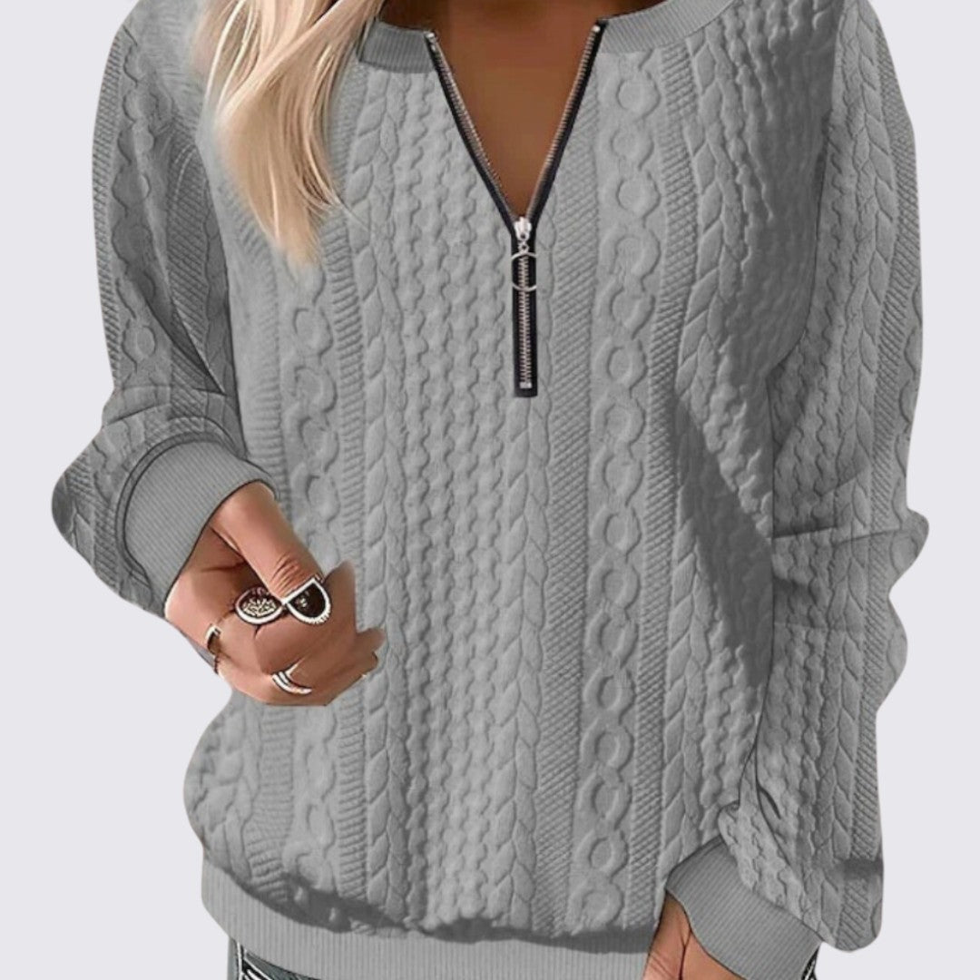 Ladies' Zip Neck Jumper – Long Sleeve – Textured Fabric