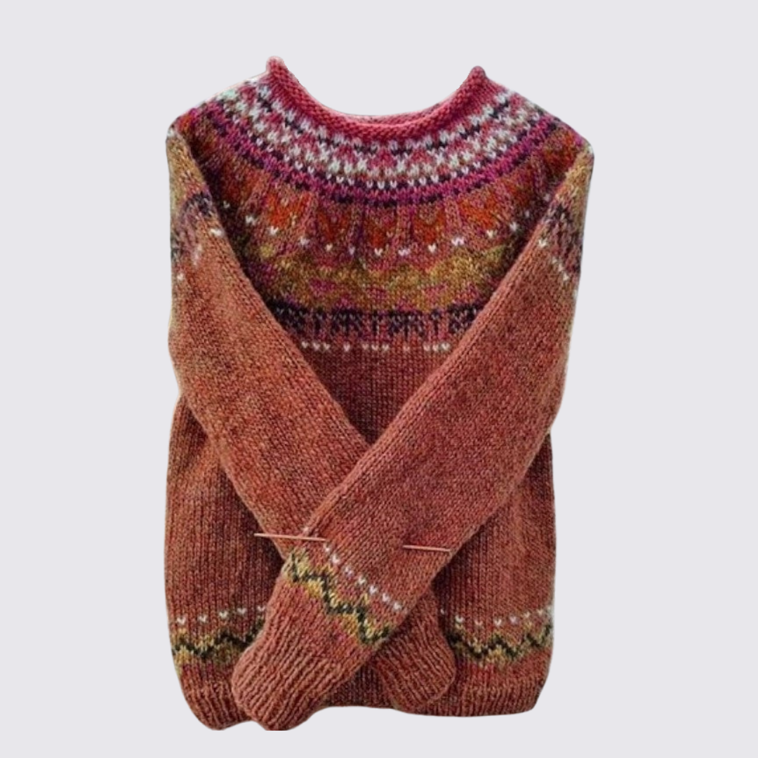Women's Pullover with Round Neck - Norwegian Sweater - Patterned Top
