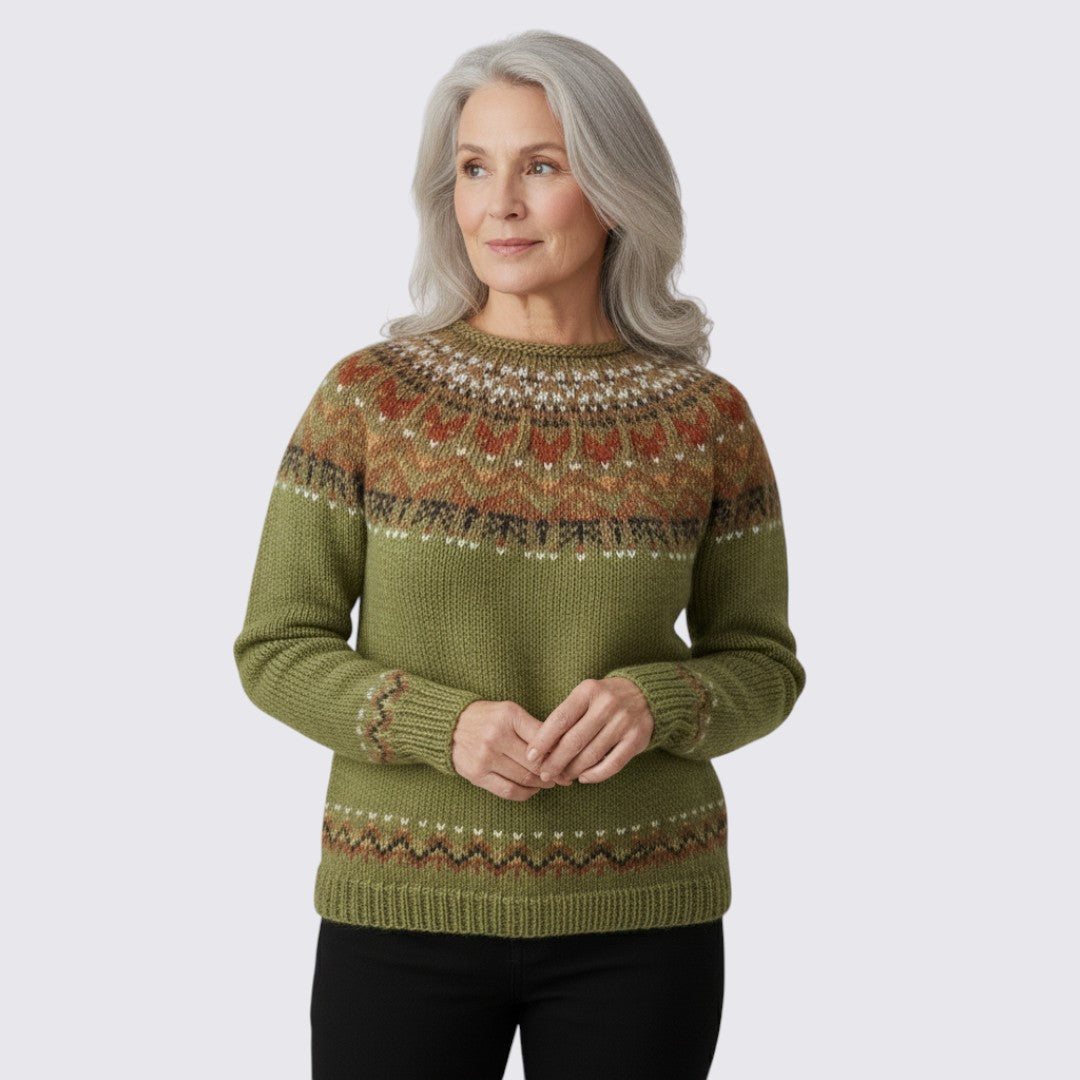 Women's Pullover with Round Neck - Norwegian Sweater - Patterned Top