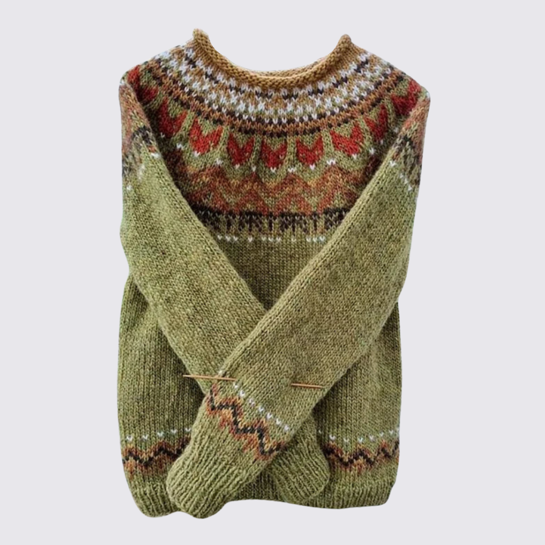 Women's Pullover with Round Neck - Norwegian Sweater - Patterned Top