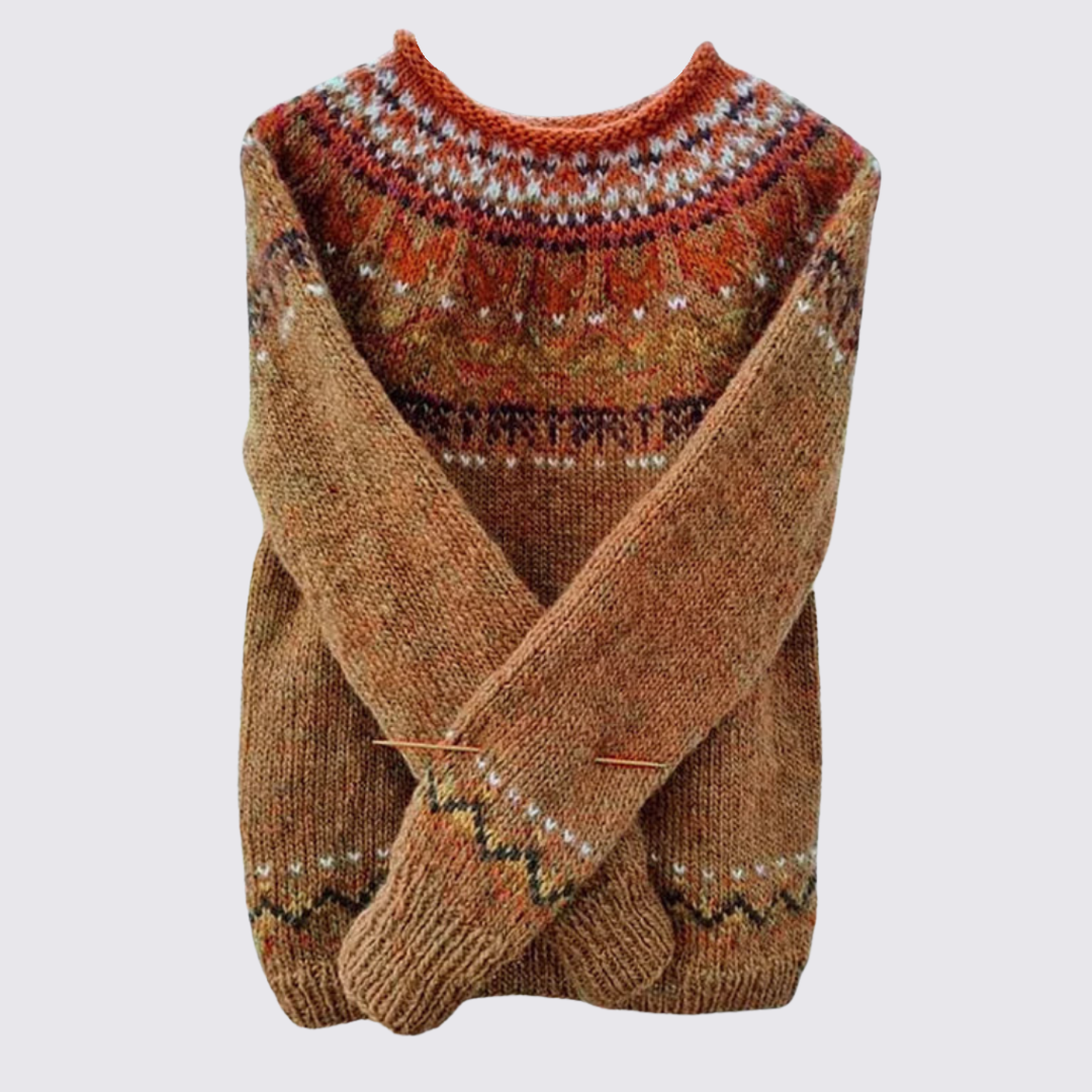 Women's Pullover with Round Neck - Norwegian Sweater - Patterned Top