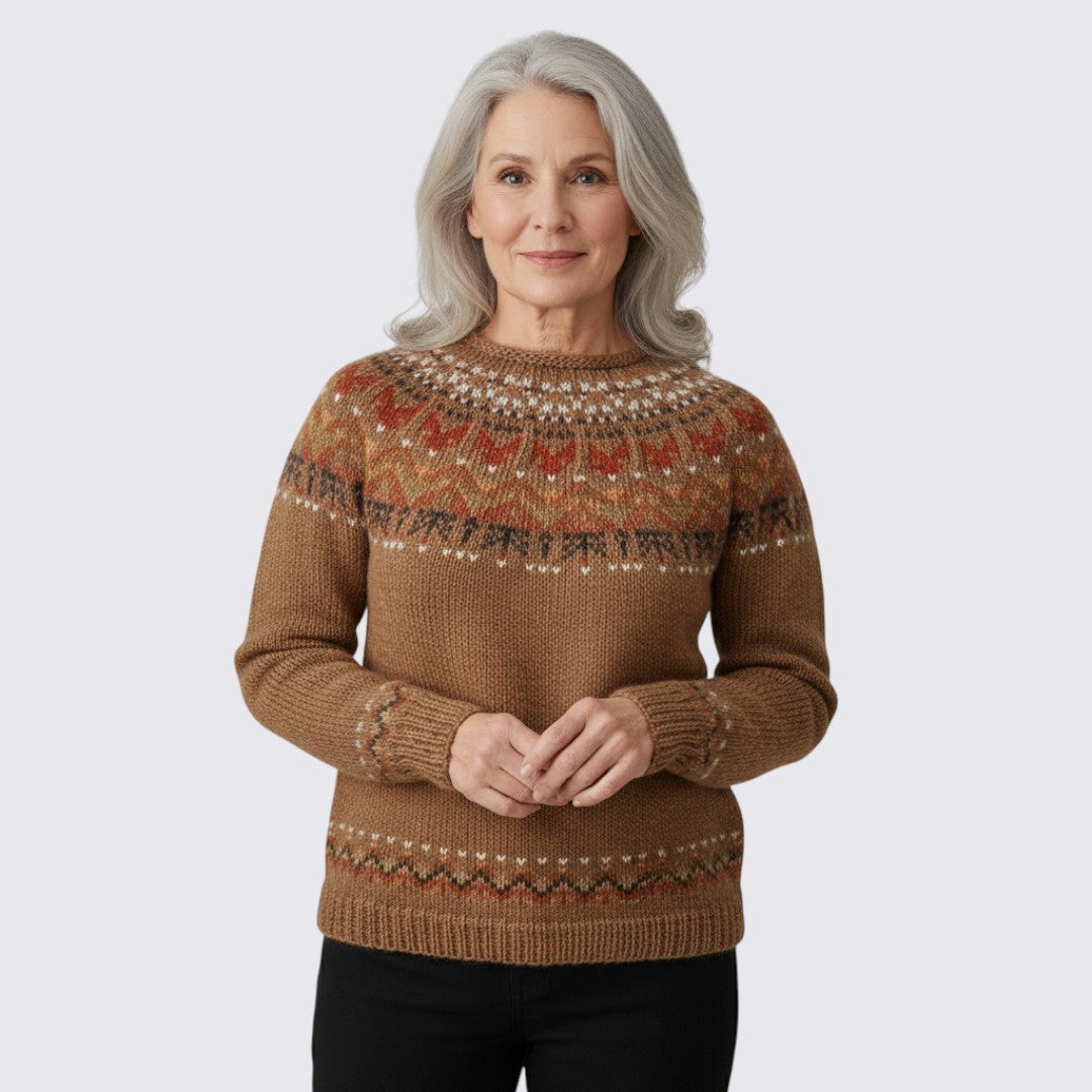 Women's Pullover with Round Neck - Norwegian Sweater - Patterned Top