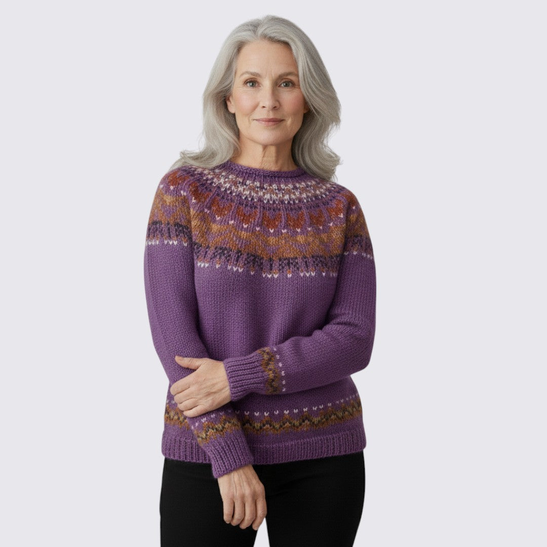 Women's Pullover with Round Neck - Norwegian Sweater - Patterned Top