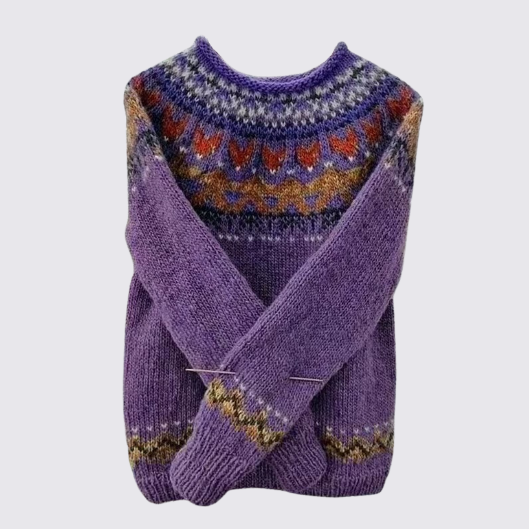 Women's Pullover with Round Neck - Norwegian Sweater - Patterned Top