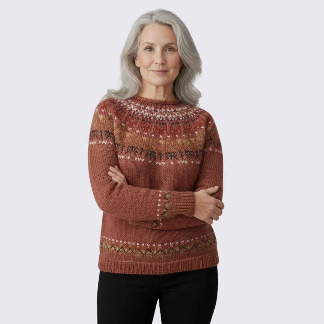 Women's Pullover with Round Neck - Norwegian Sweater - Patterned Top