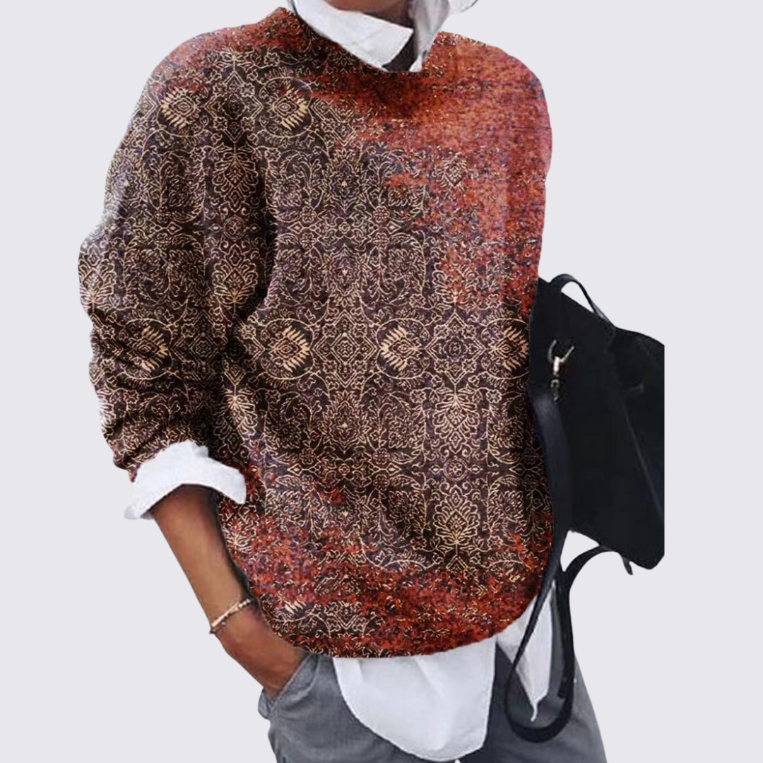 Ladies' Jumper with Round Neck – Knitted Jumper – Patchwork Pattern