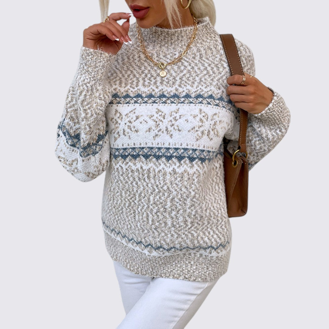 Women's Jumper with Stand-Up Collar – Norwegian Jumper – Pattern Stripes