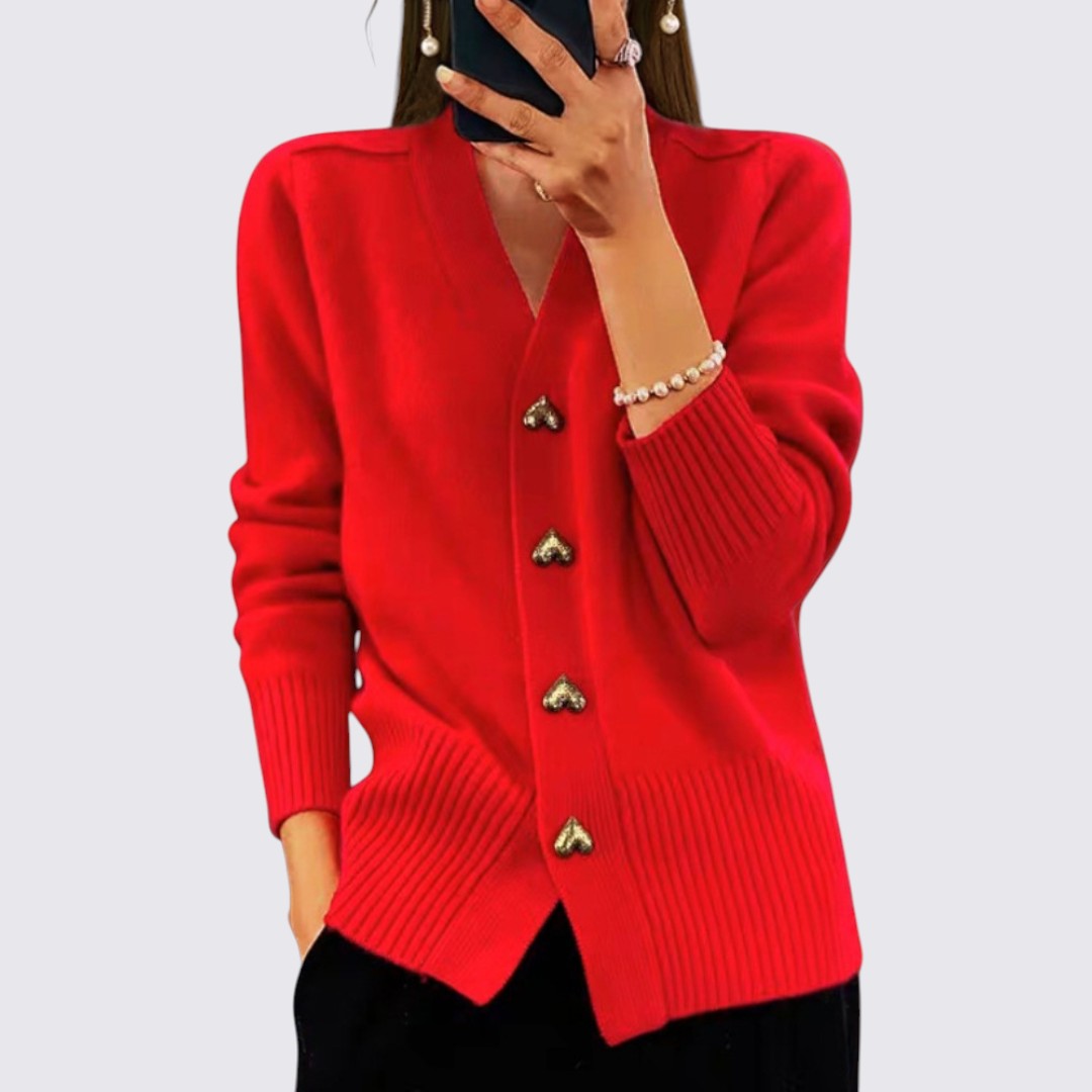 Ladies' Cardigan with Button Placket – V-Neck Knitted Cardigan