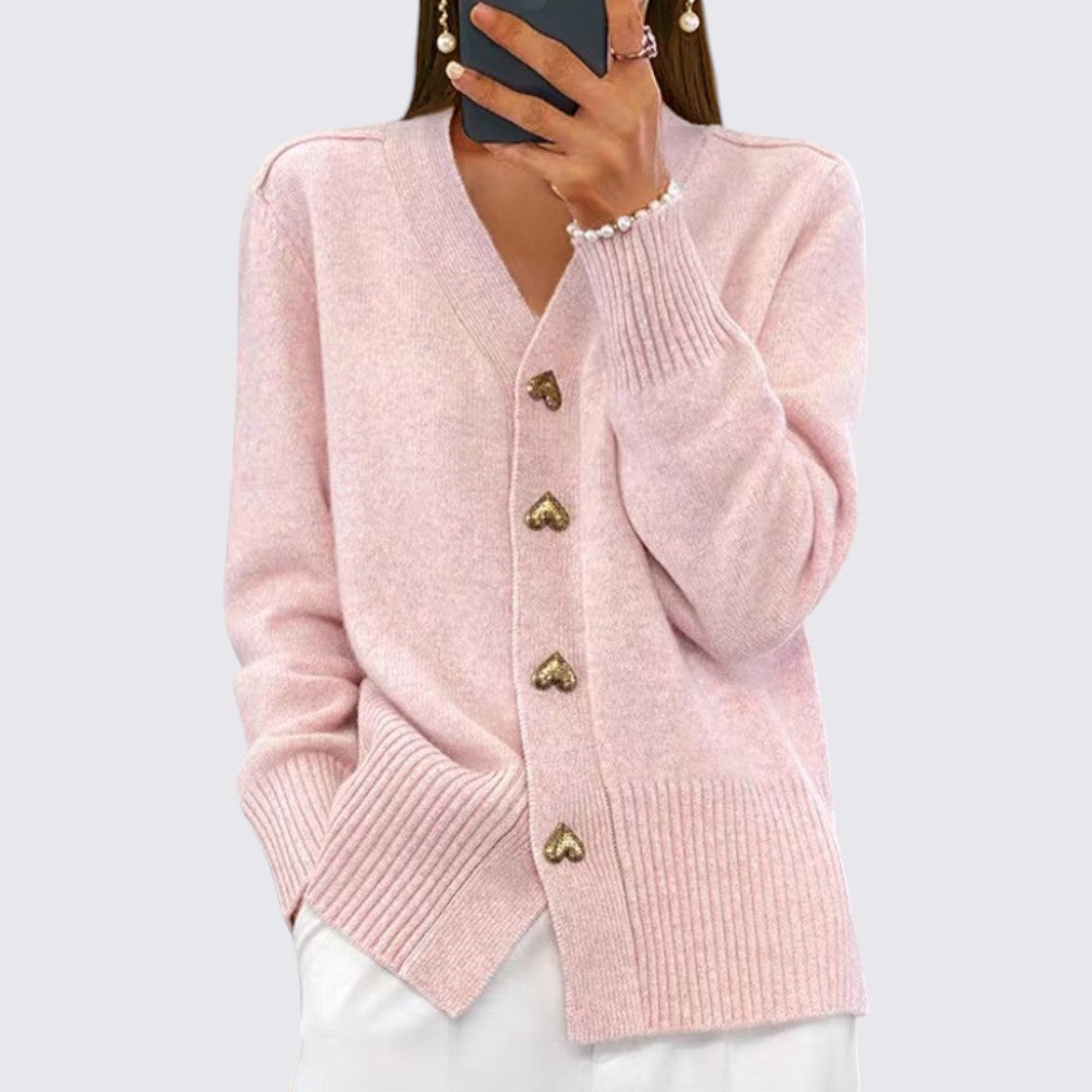 Ladies' Cardigan with Button Placket – V-Neck Knitted Cardigan