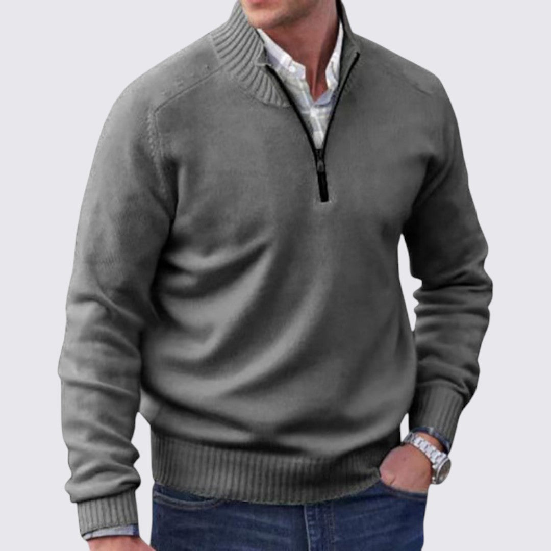 Men's Zip Collar Jumper - Classic Jumper - Ribbed Cuffs