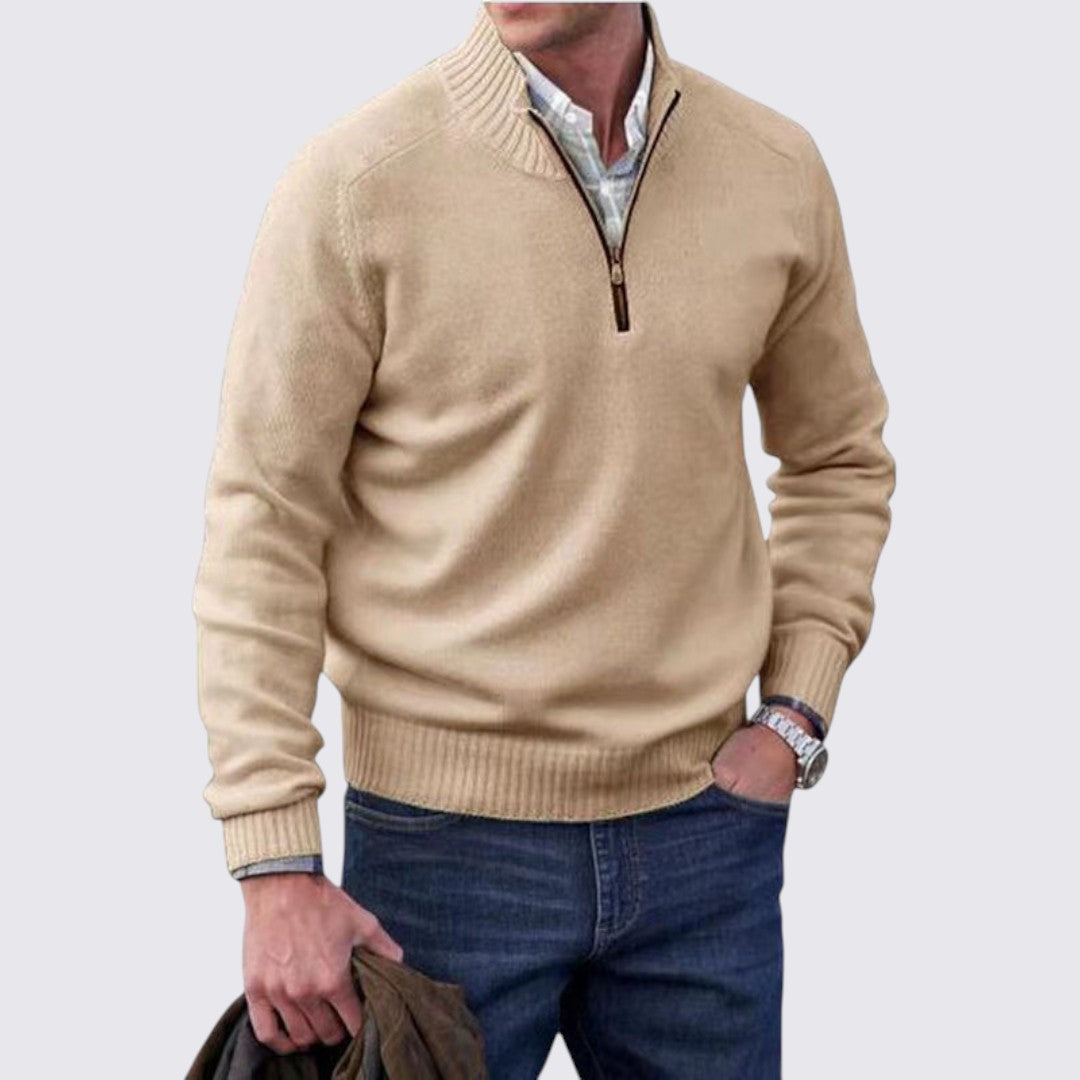 Men's Zip Collar Jumper - Classic Jumper - Ribbed Cuffs