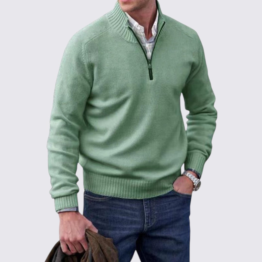 Men's Zip Collar Jumper - Classic Jumper - Ribbed Cuffs