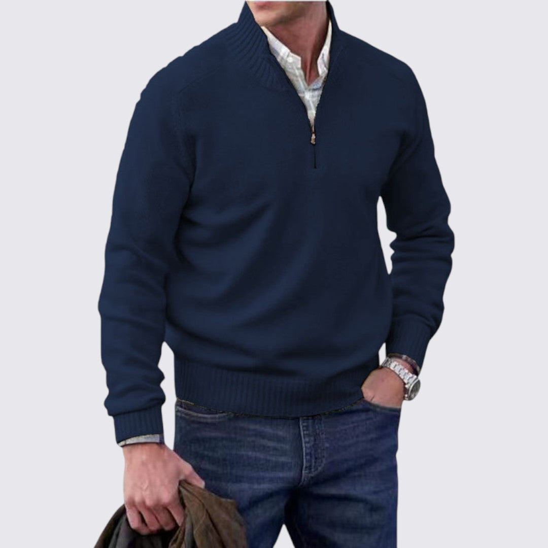 Men's Zip Collar Jumper - Classic Jumper - Ribbed Cuffs