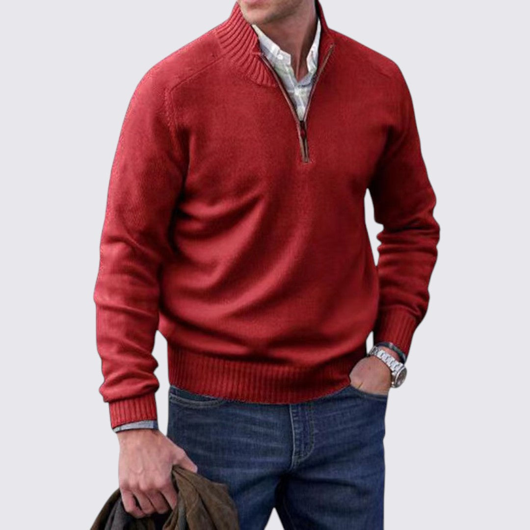 Men's Zip Collar Jumper - Classic Jumper - Ribbed Cuffs